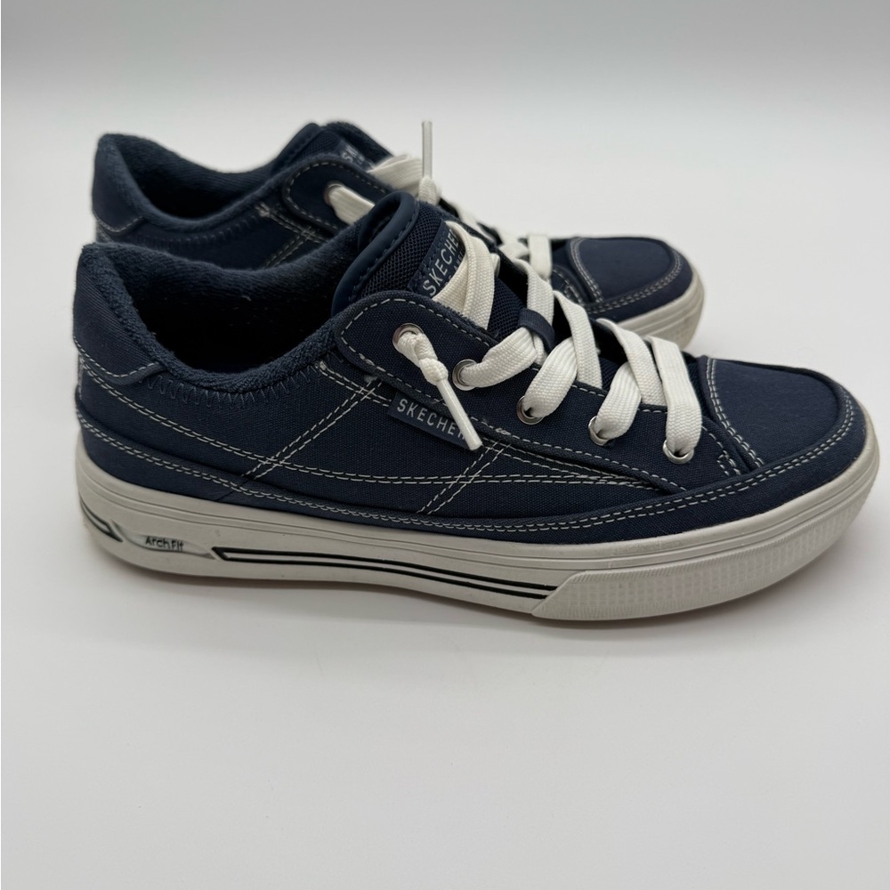 Skechers Women’s Navy and White Canvas Lace-Up Sneakers - Picture 4 of 7